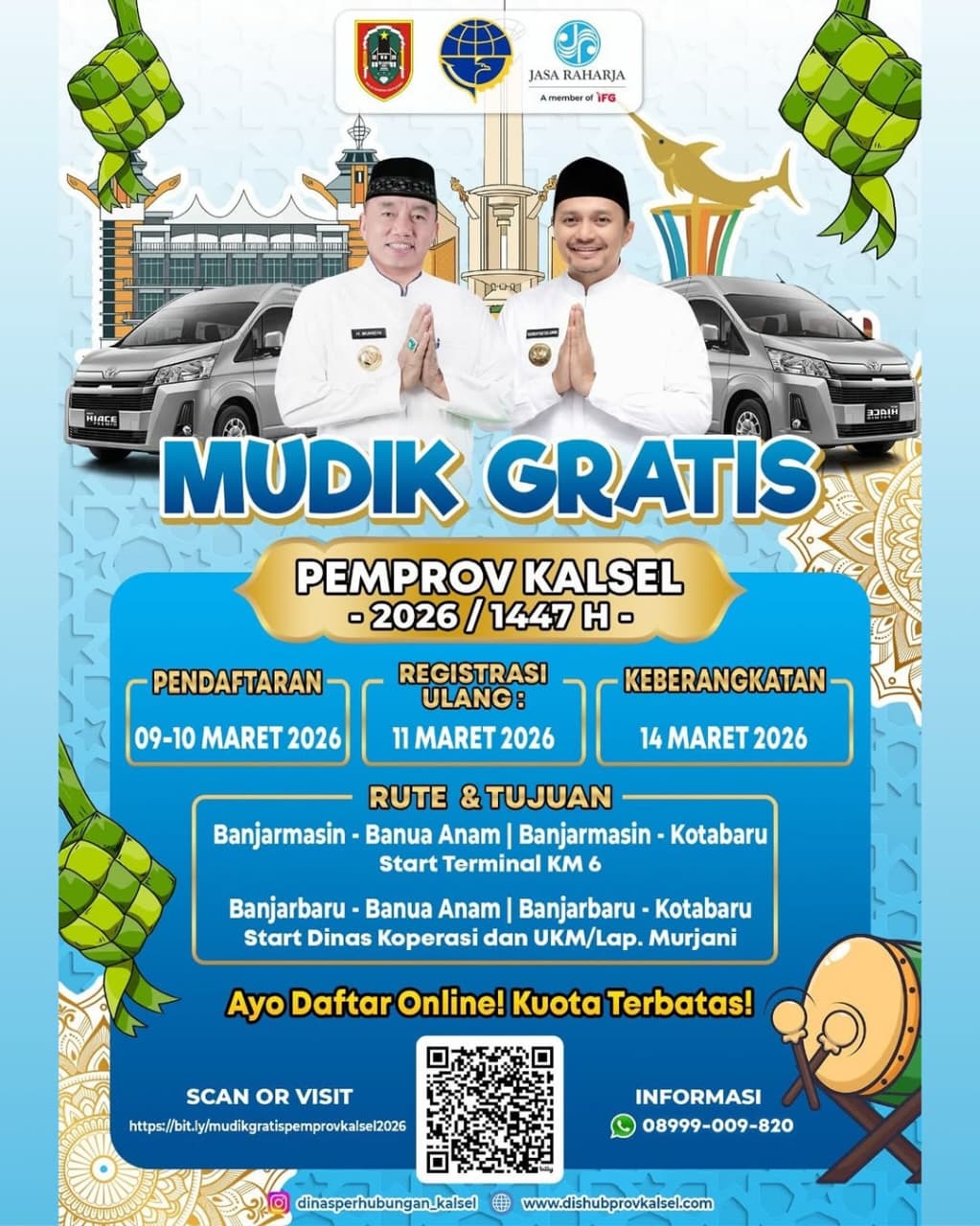 Mudik Gratis, Dishub Kalsel Siapkan 400 Kursi ke Banua Anam dsn Kotabaru